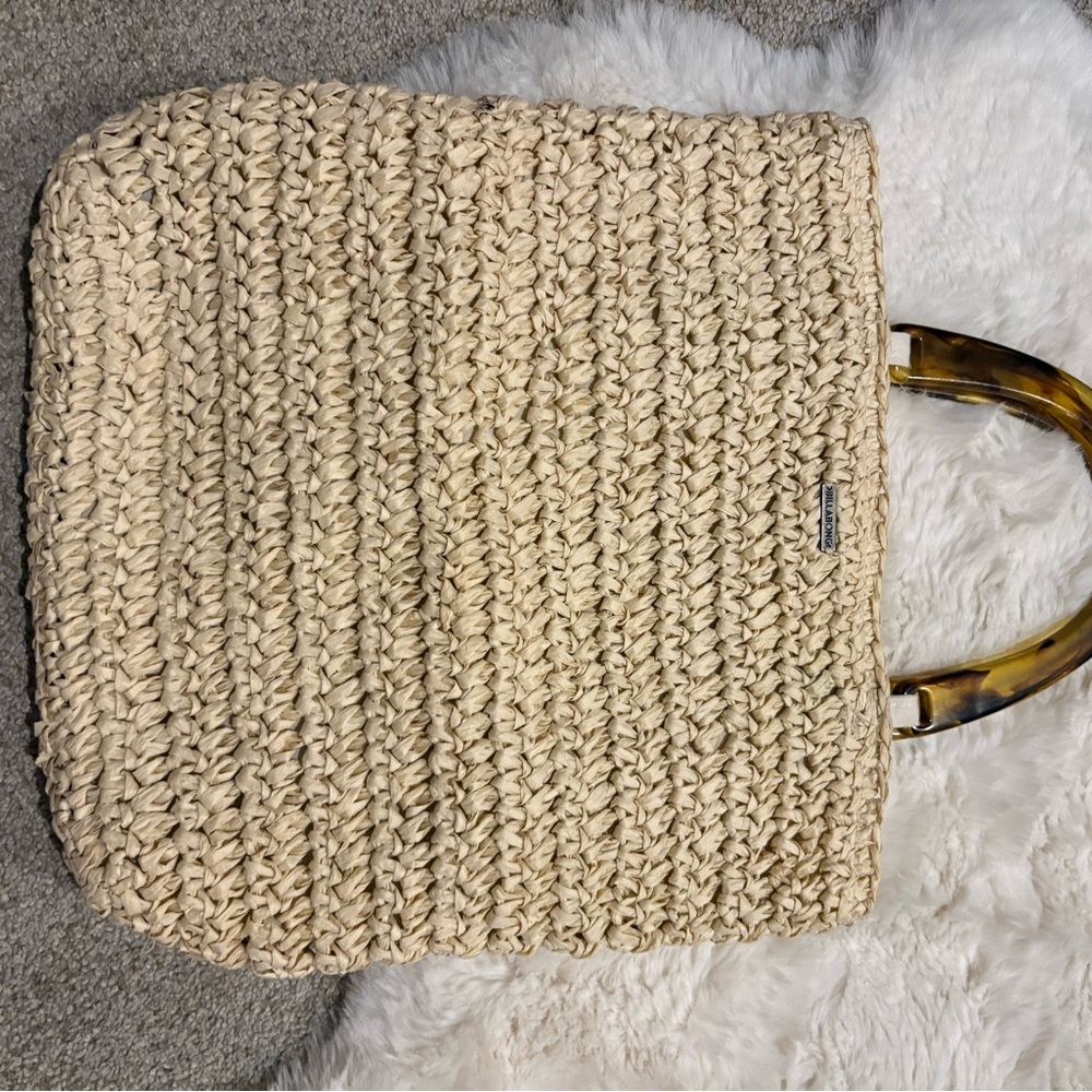 Billabong Woven Straw Tote Bag with Tortoiseshell Handles - Cream